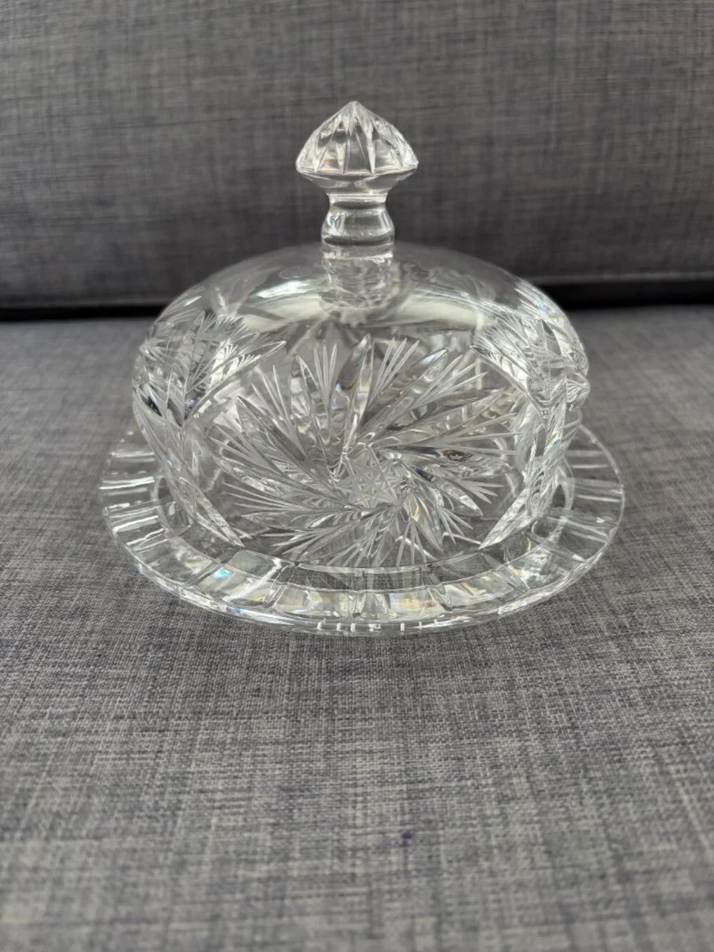 Vintage Domed Butter Cheese Dish Bohemia Lead Crystal Star Pinwheel